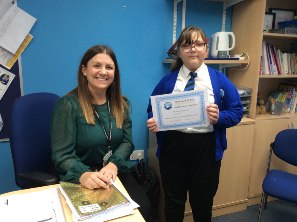 Ormiston Cliff Park Primary Academy - Pupil receives Blue Peter Badge